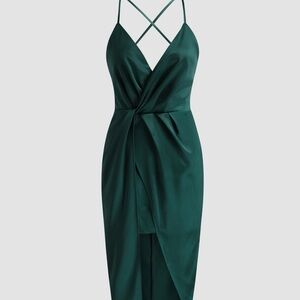 Cider Deep Green Backless Satin Dress